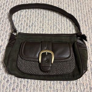Vintage Elegant Brown and Green Women's Bag with hold buckle